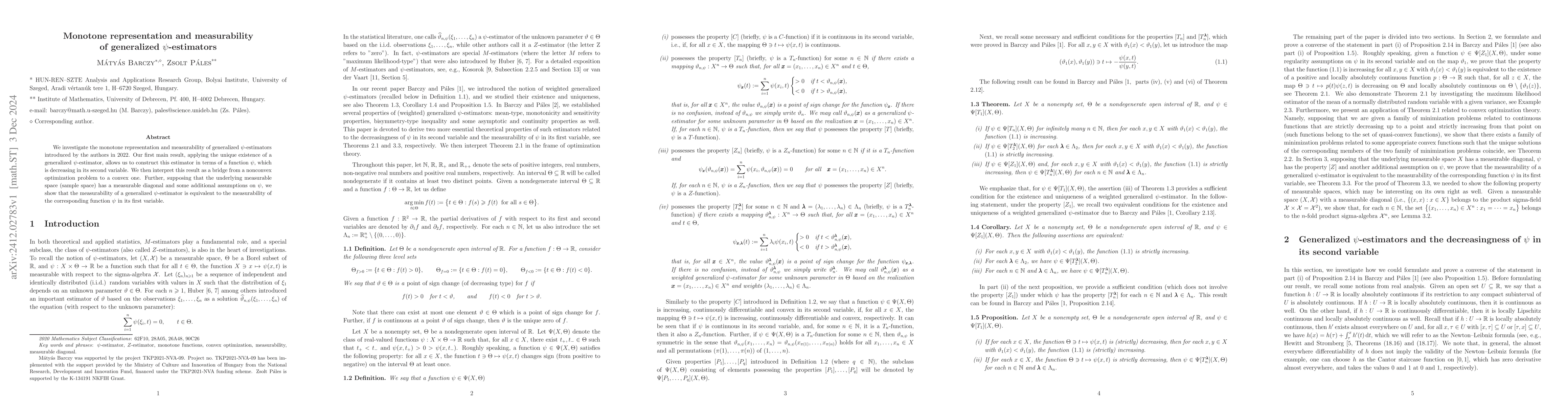 Thumbnail for Monotone representation and measurability of generalized
  $ψ$-estimators