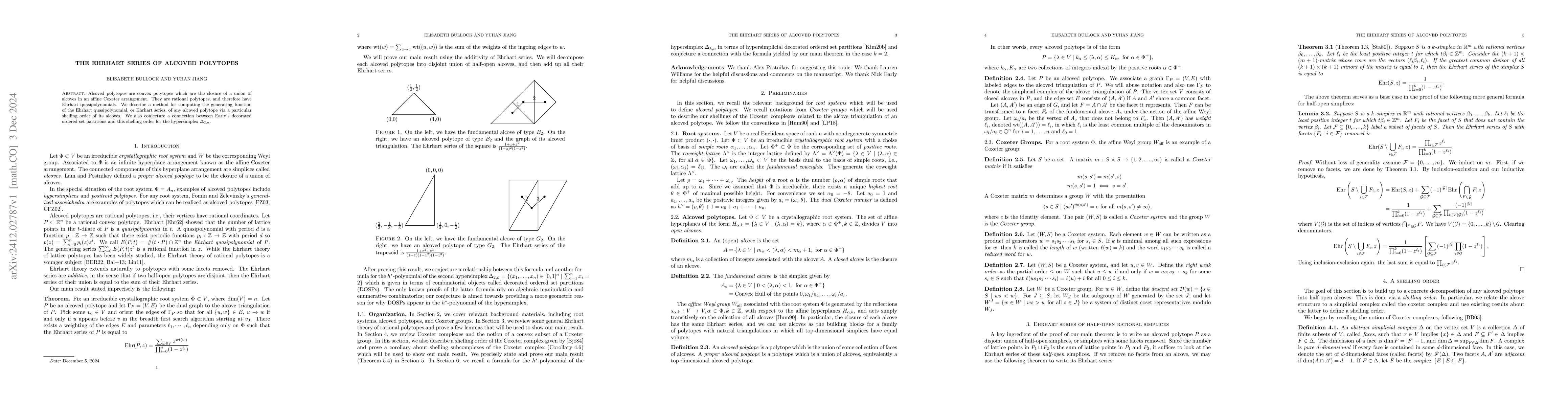 Thumbnail for The Ehrhart series of alcoved polytopes