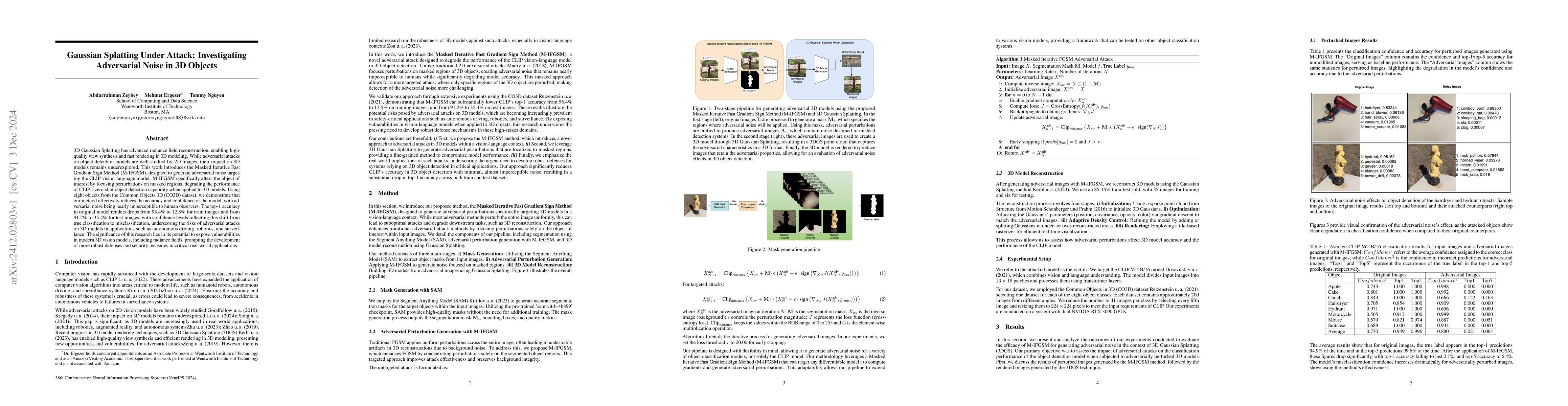Thumbnail for Gaussian Splatting Under Attack: Investigating Adversarial Noise in 3D
  Objects