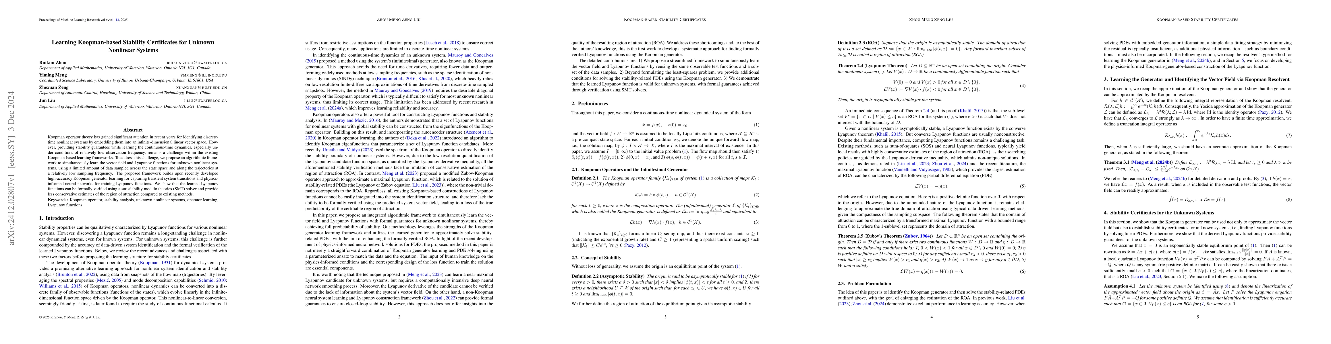 Thumbnail for Learning Koopman-based Stability Certificates for Unknown Nonlinear
  Systems