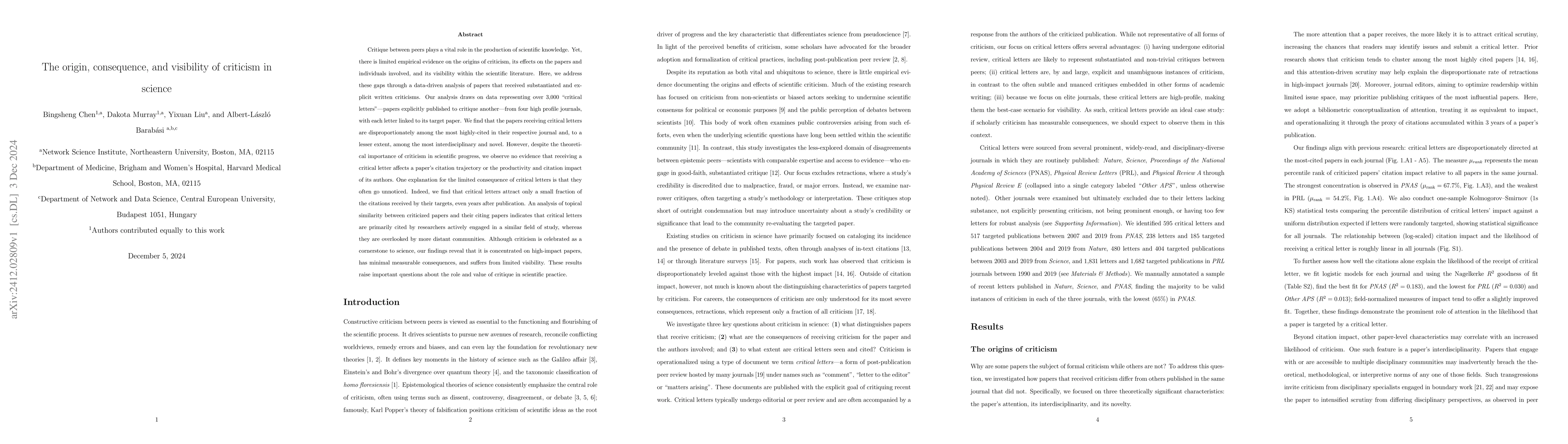 Thumbnail for The origin, consequence, and visibility of criticism in science