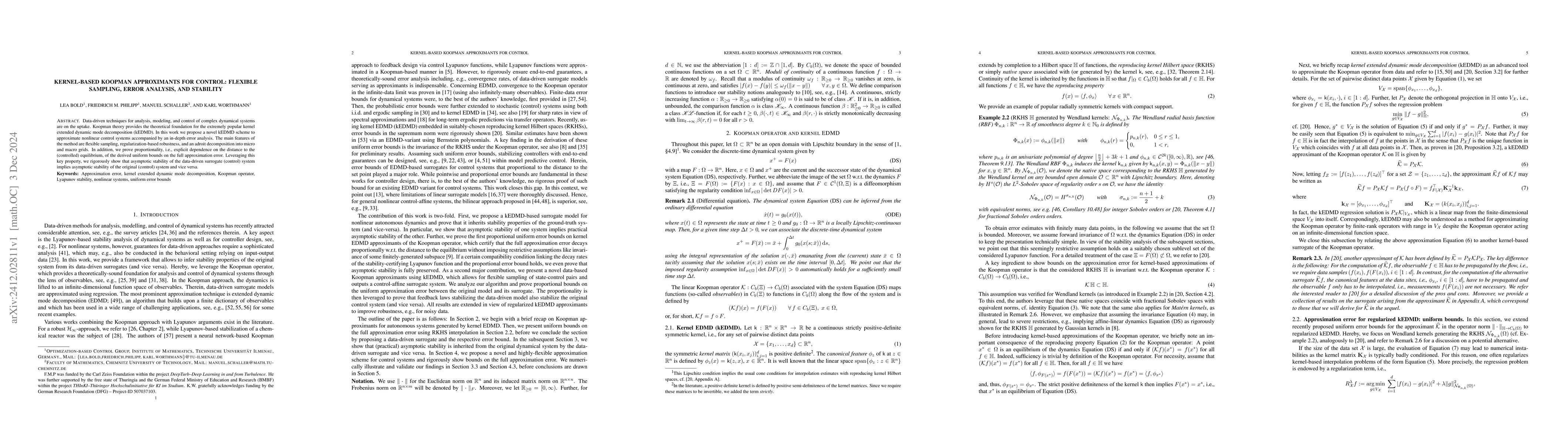 Thumbnail for Kernel-based Koopman approximants for control: Flexible sampling, error
  analysis, and stability