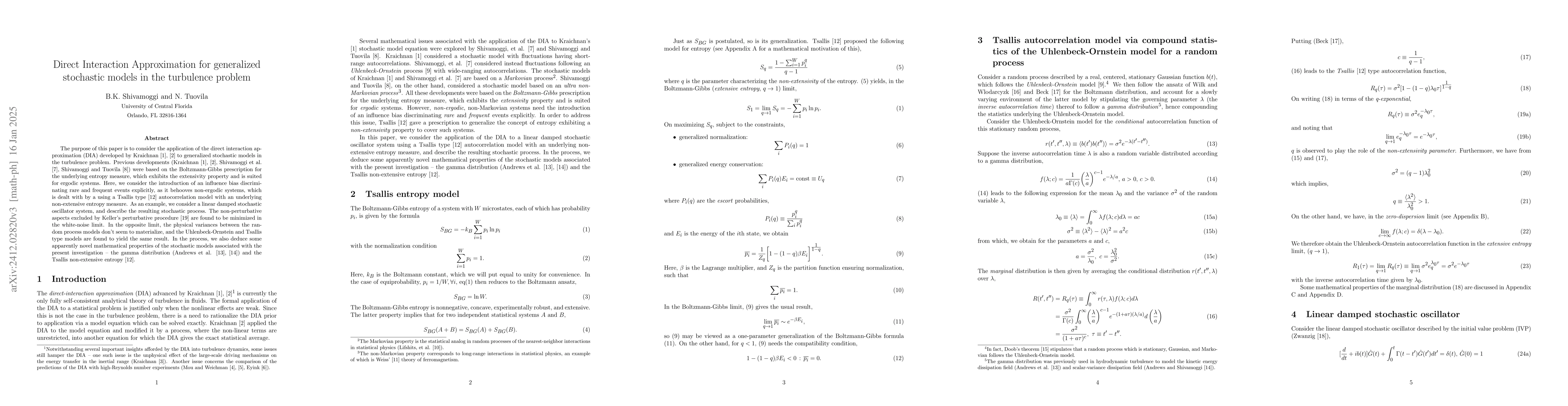 Thumbnail for Application of the Direct Interaction Approximation to generalized
  stochastic models in the turbulence problem