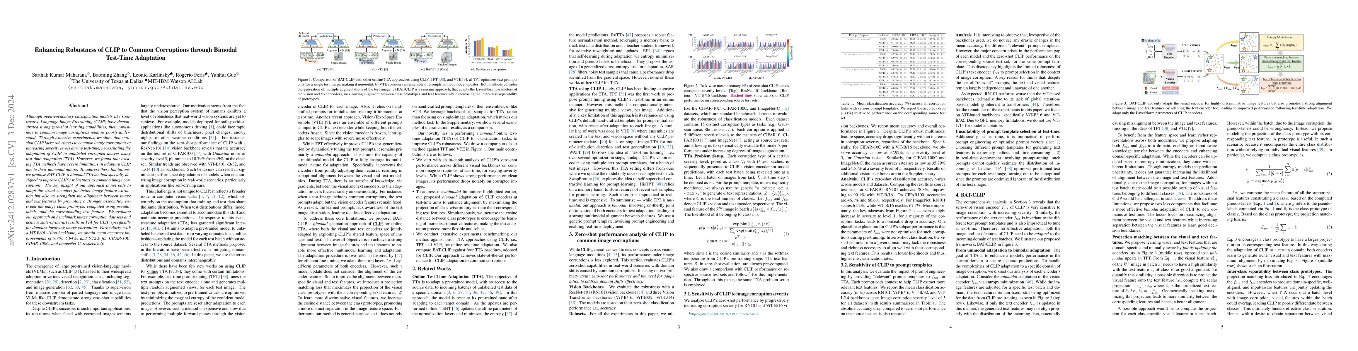 Thumbnail for Enhancing Robustness of CLIP to Common Corruptions through Bimodal
  Test-Time Adaptation