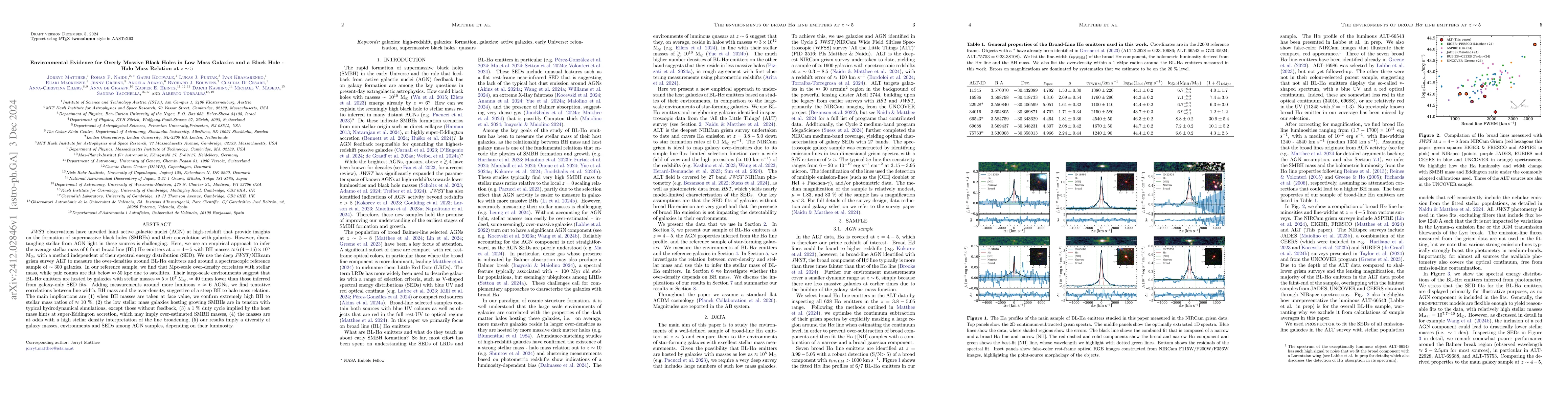 Thumbnail for Environmental Evidence for Overly Massive Black Holes in Low Mass
  Galaxies and a Black Hole - Halo Mass Relation at $z \sim 5$