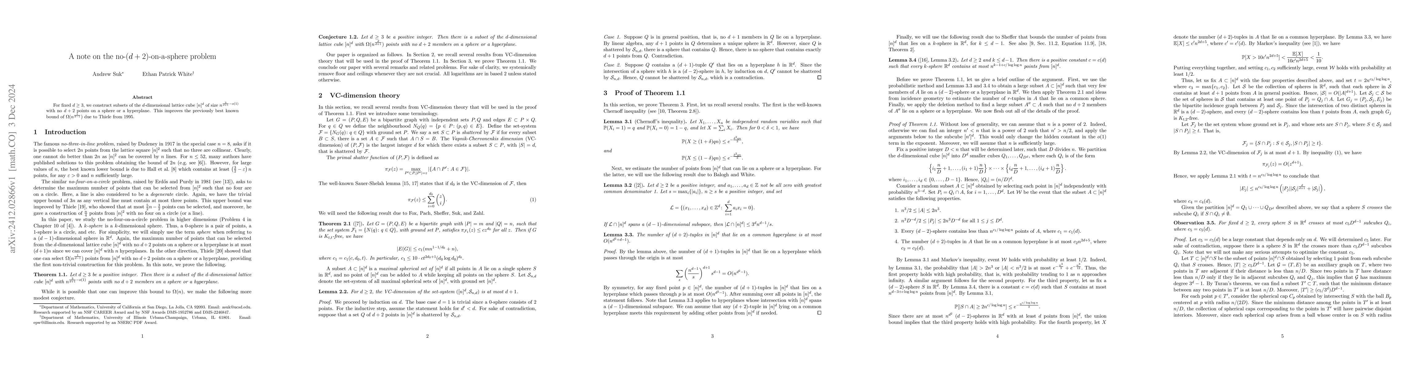 Thumbnail for A note on the no-$(d+2)$-on-a-sphere problem