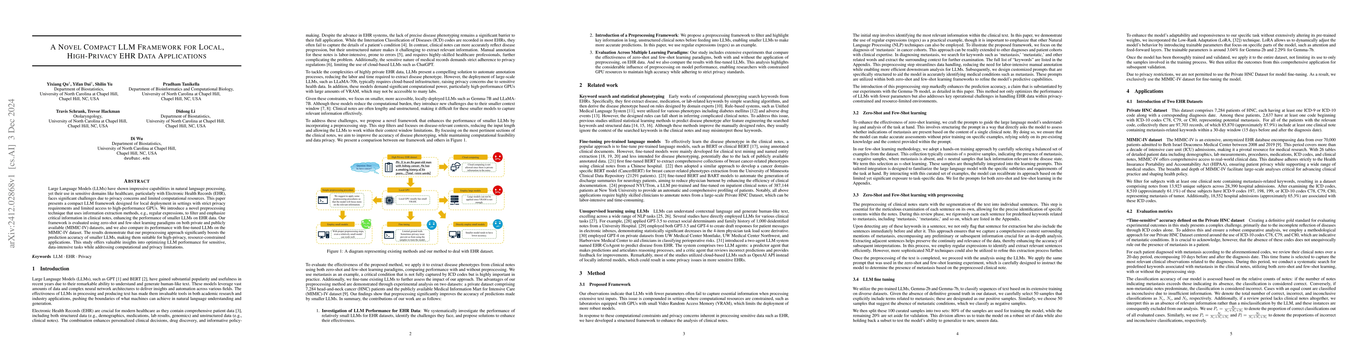 Thumbnail for A Novel Compact LLM Framework for Local, High-Privacy EHR Data
  Applications