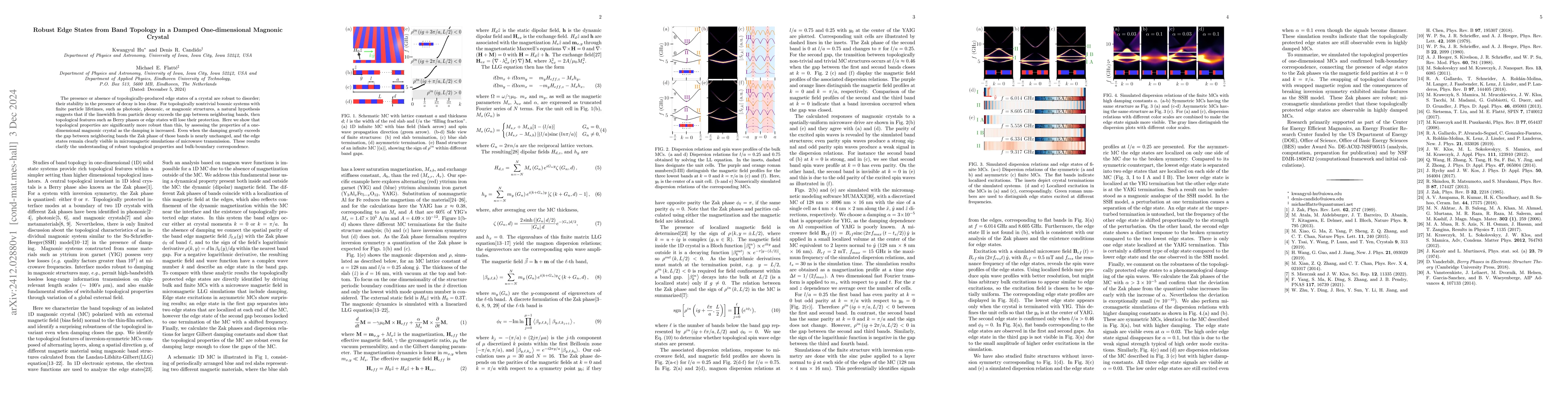 Thumbnail for Robust Edge States from Band Topology in a Damped One-dimensional
  Magnonic Crystal