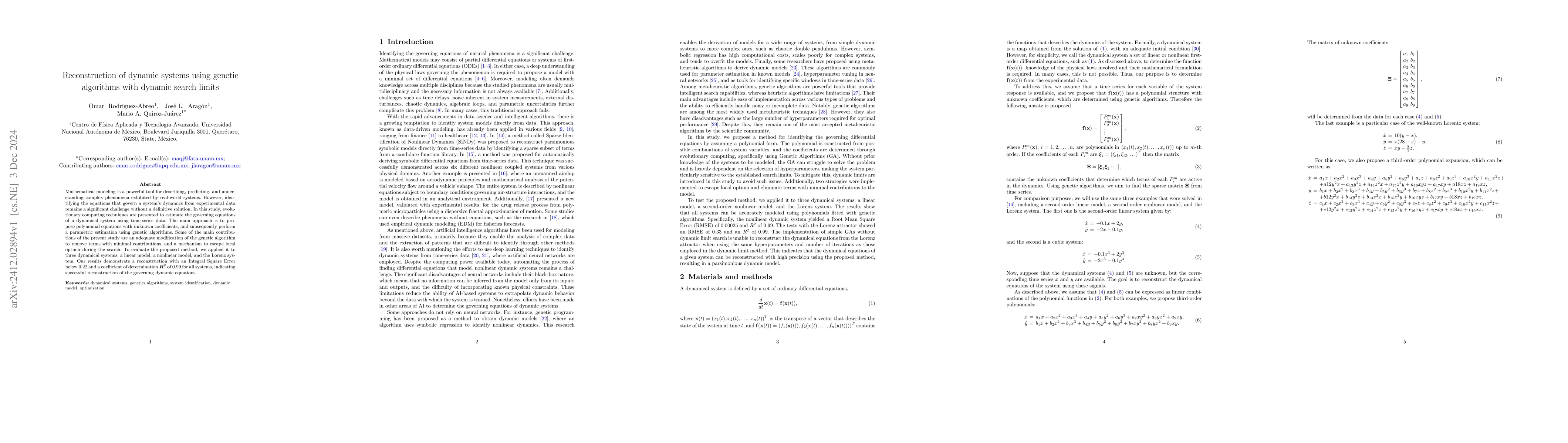 Thumbnail for Reconstruction of dynamic systems using genetic algorithms with dynamic
  search limits