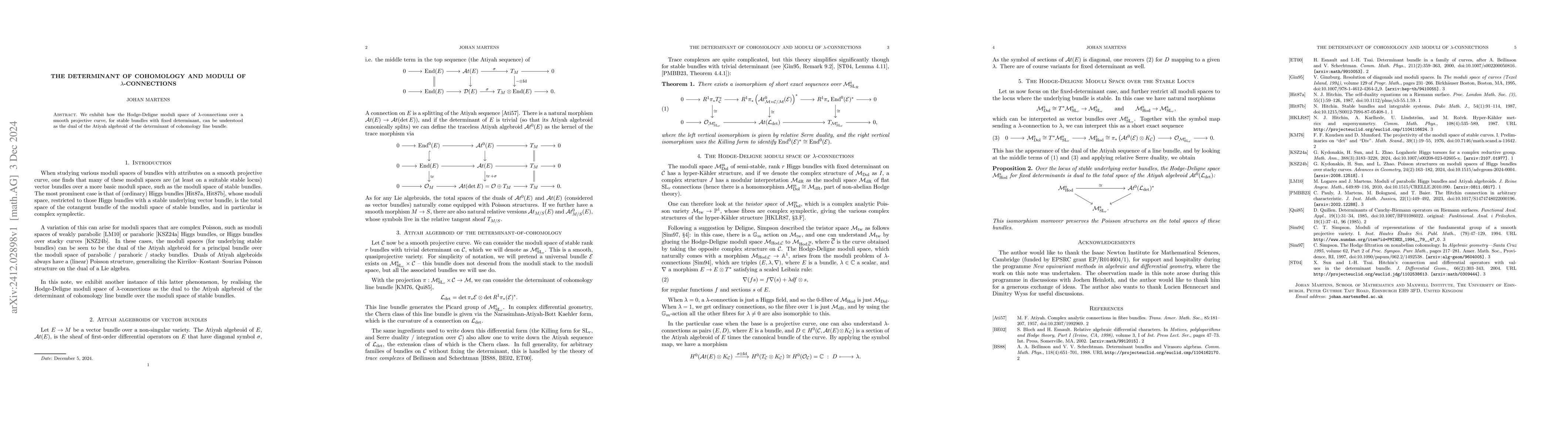 Thumbnail for The Determinant of Cohomology and Moduli of $λ$-Connections