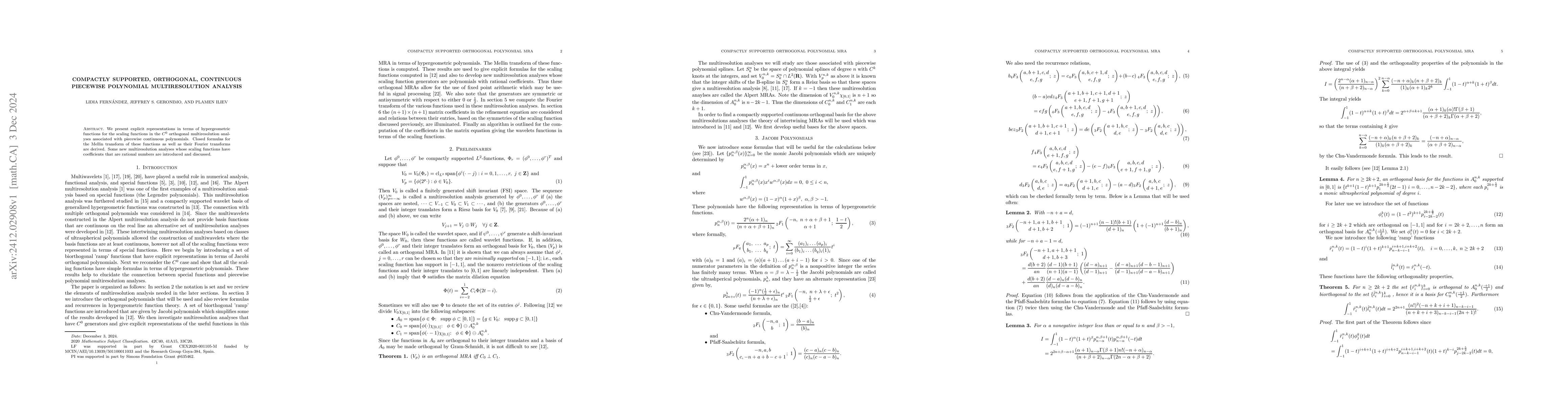 Thumbnail for Compactly supported, orthogonal, continuous piecewise polynomial
  multiresolution analysis