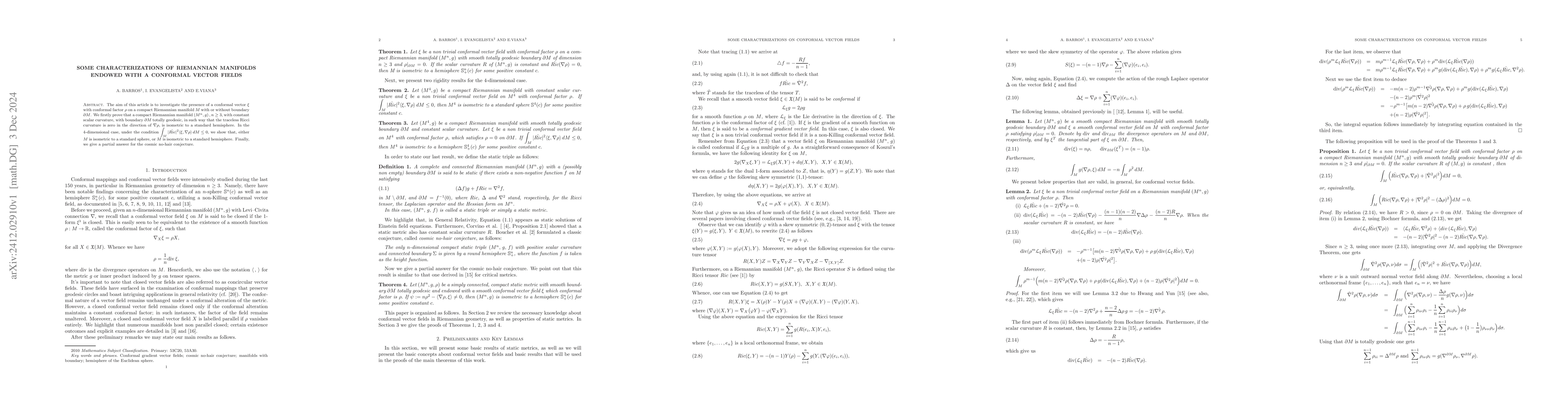 Thumbnail for Some characterizations of Riemannian manifolds endowed with a conformal
  vector fields