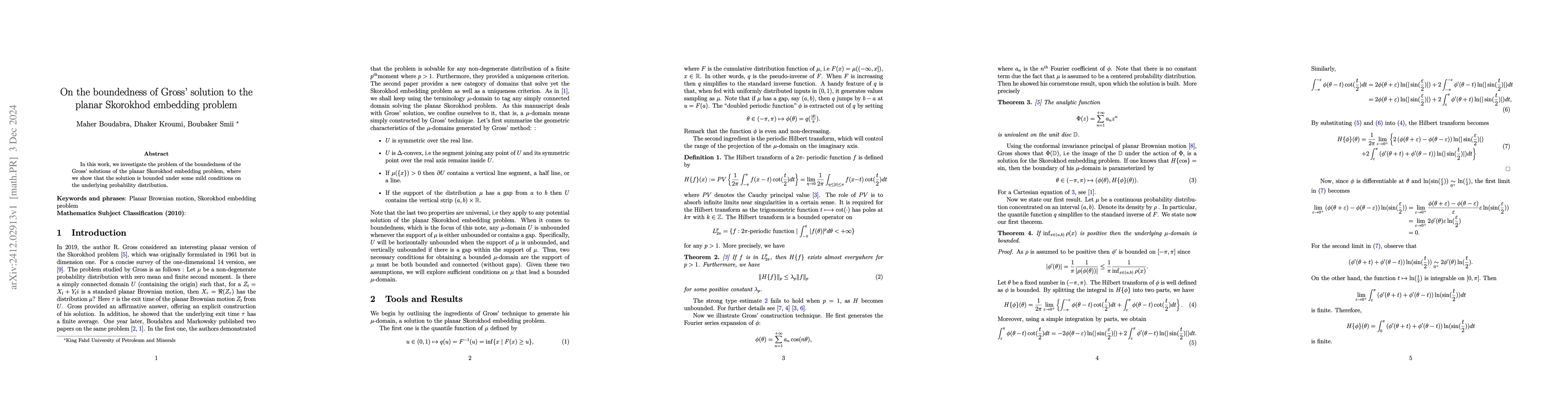 Thumbnail for On the boundedness of Gross' solution to the planar Skorokhod embedding
  problem