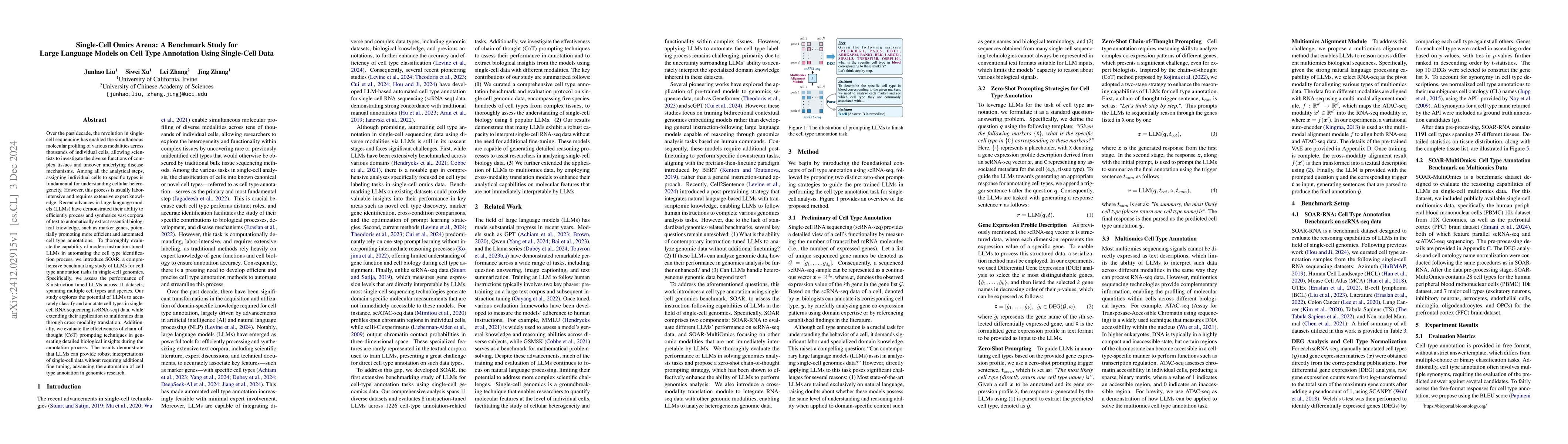 Thumbnail for Single-Cell Omics Arena: A Benchmark Study for Large Language Models on
  Cell Type Annotation Using Single-Cell Data