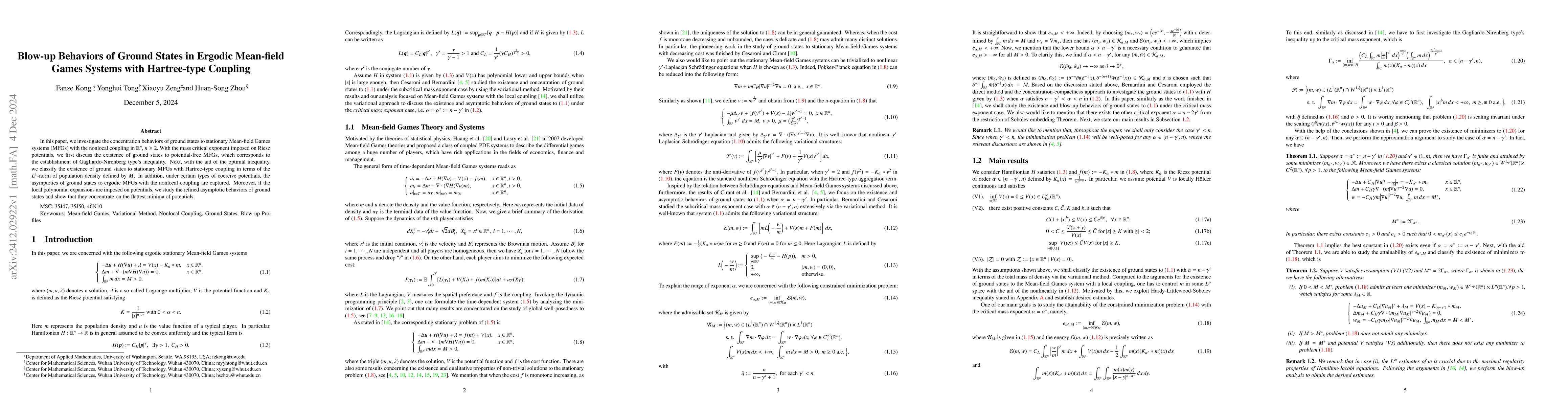 Thumbnail for Blow-up Behaviors of Ground States in Ergodic Mean-field Games Systems
  with Hartree-type Coupling