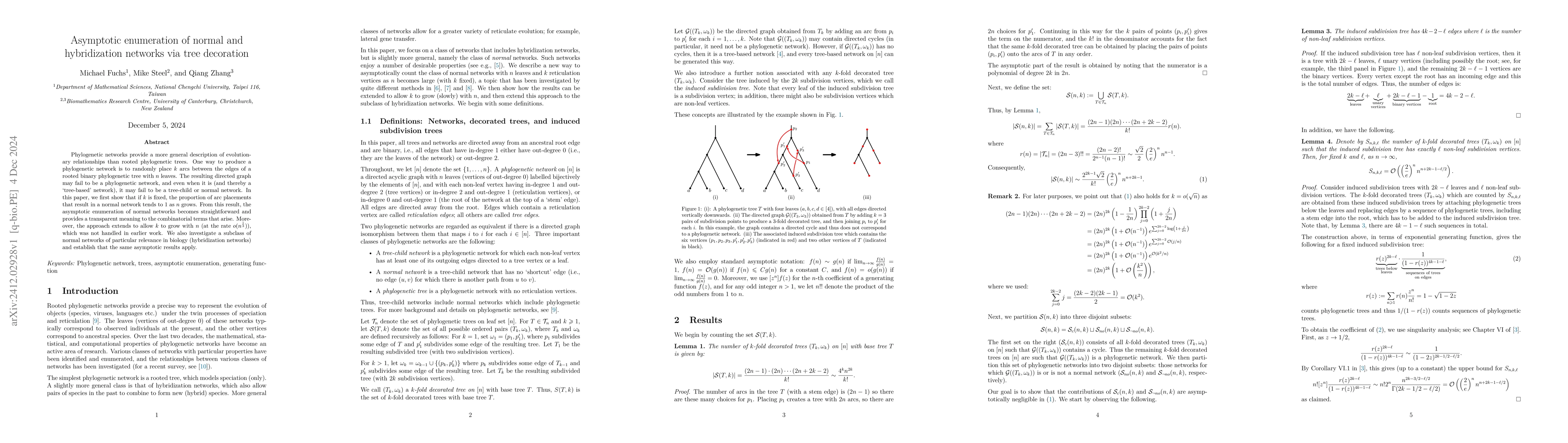 Thumbnail for Asymptotic enumeration of normal and hybridization networks via tree
  decoration