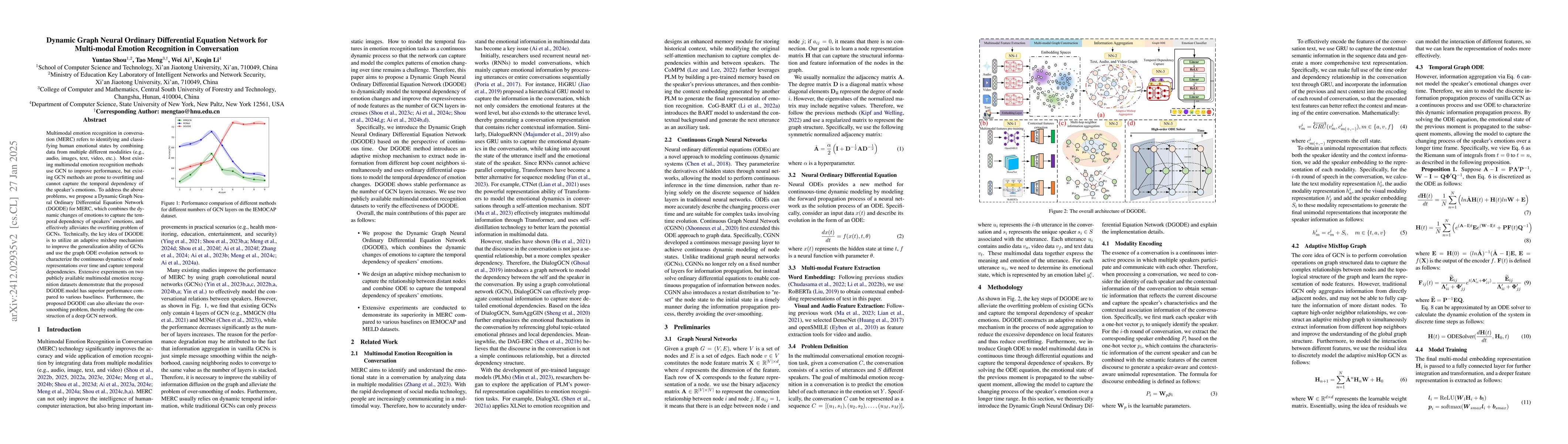 Thumbnail for Dynamic Graph Neural Ordinary Differential Equation Network for
  Multi-modal Emotion Recognition in Conversation