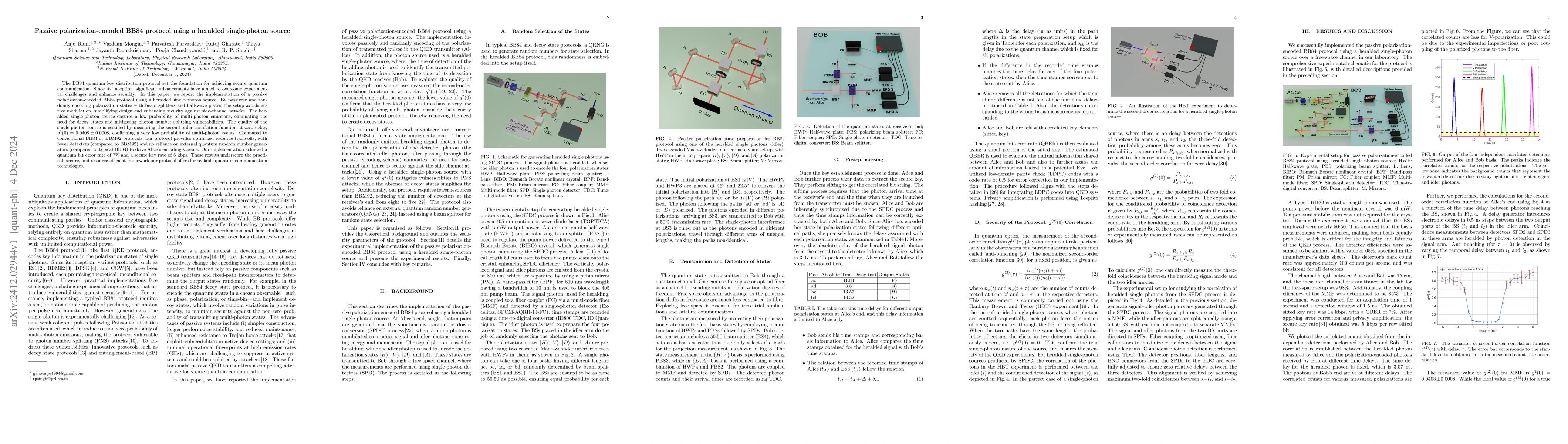 Thumbnail for Passive polarization-encoded BB84 protocol using a heralded
  single-photon source
