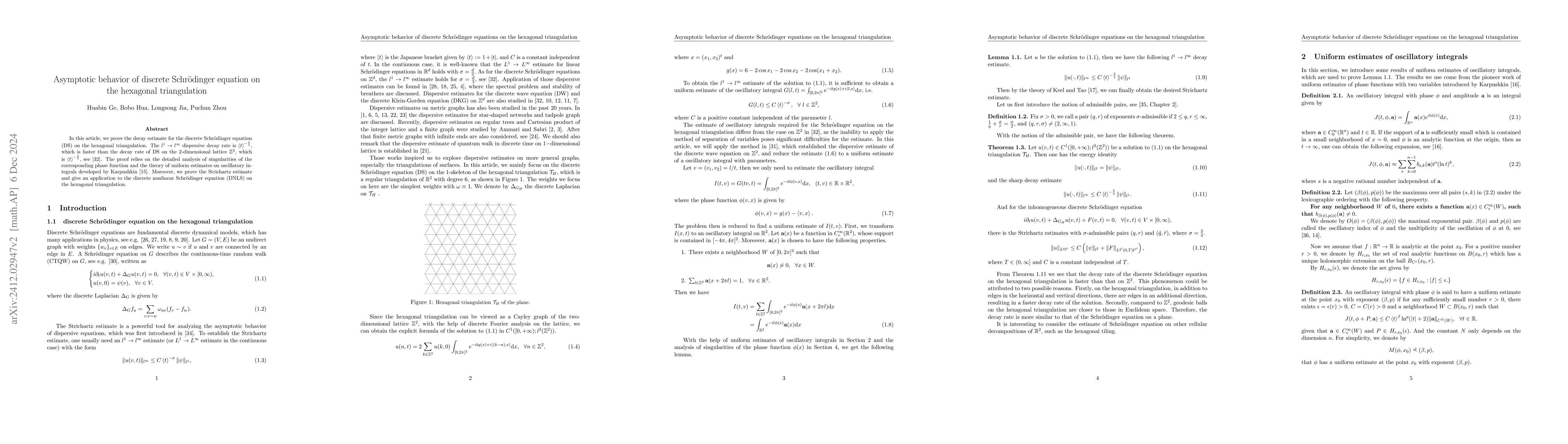 Thumbnail for Asymptotic behavior of discrete Schrödinger equations on the
  hexagonal triangulation