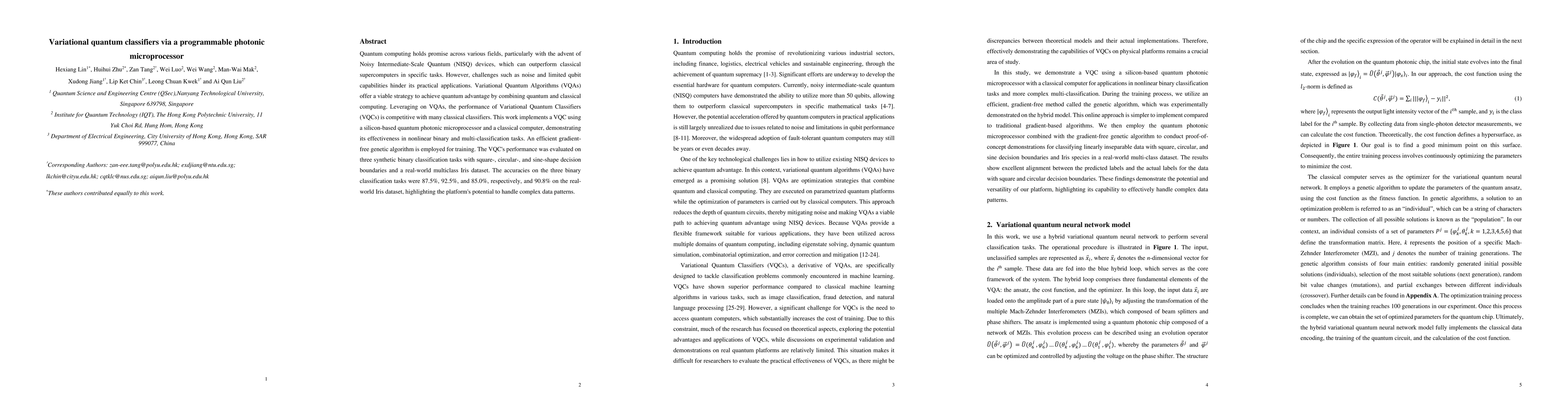 Thumbnail for Variational quantum classifiers via a programmable photonic
  microprocessor