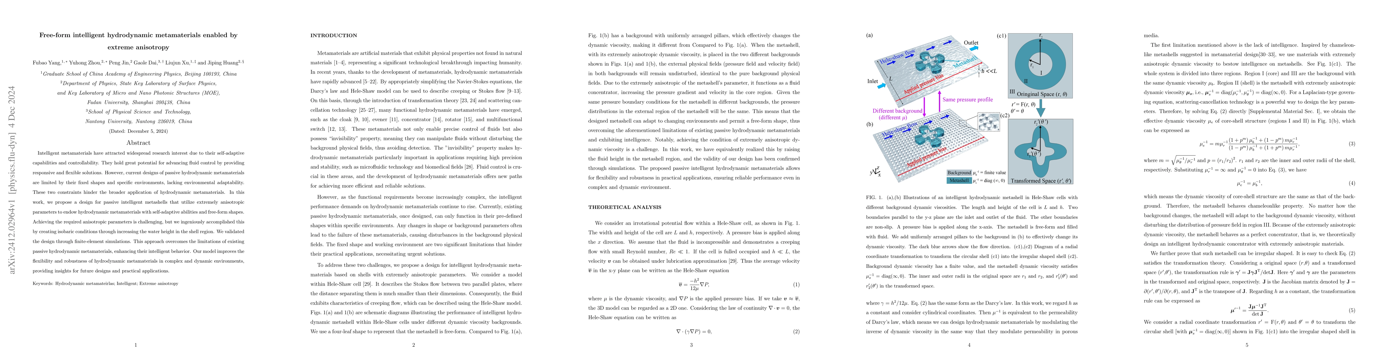 Thumbnail for Free-form intelligent hydrodynamic metamaterials enabled by extreme
  anisotropy