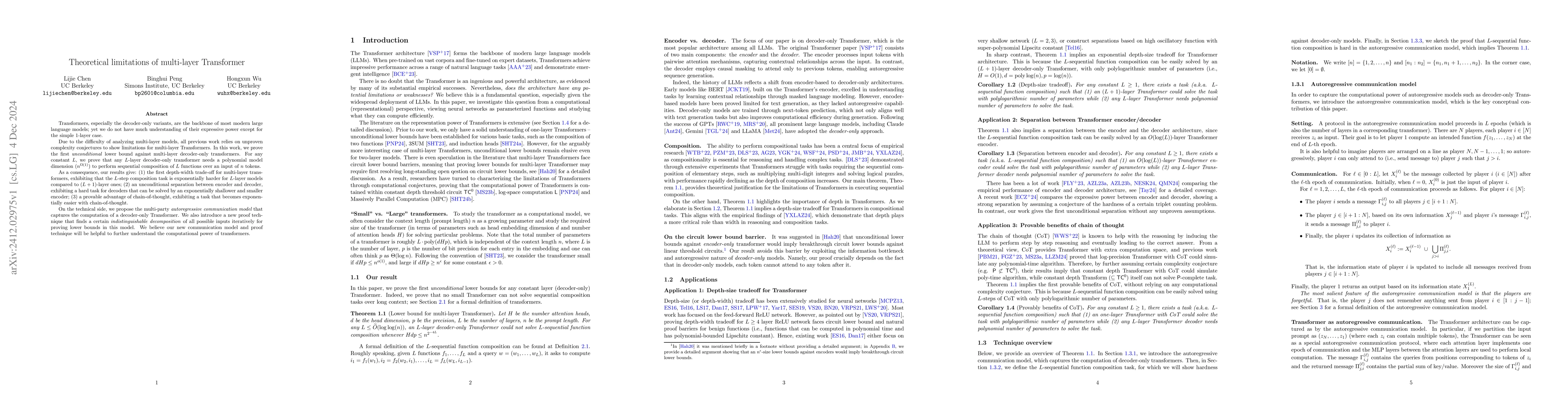 Thumbnail for Theoretical limitations of multi-layer Transformer