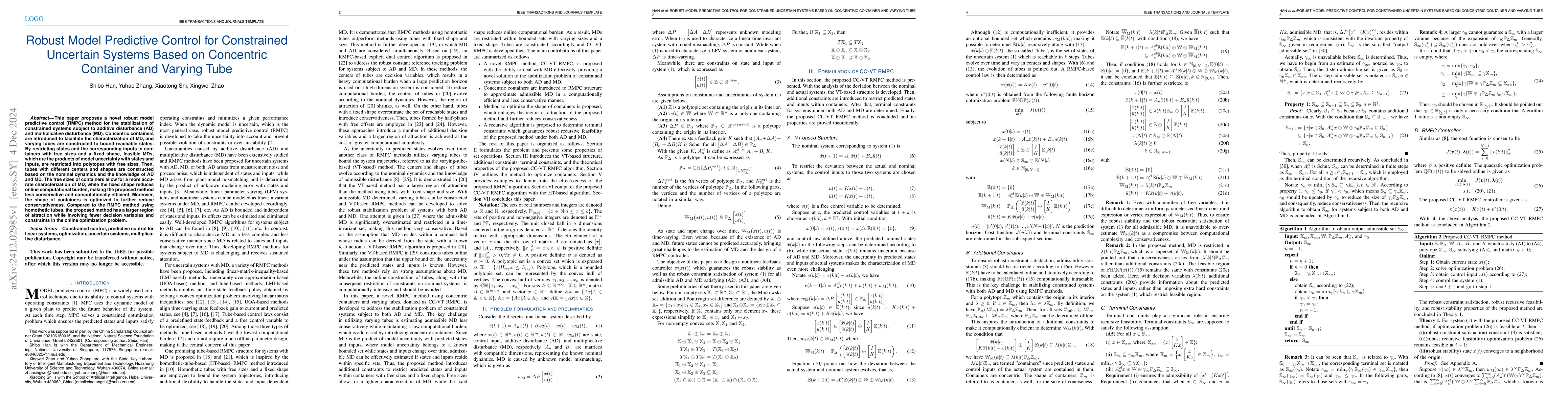 Thumbnail for Robust Model Predictive Control for Constrained Uncertain Systems Based
  on Concentric Container and Varying Tube
