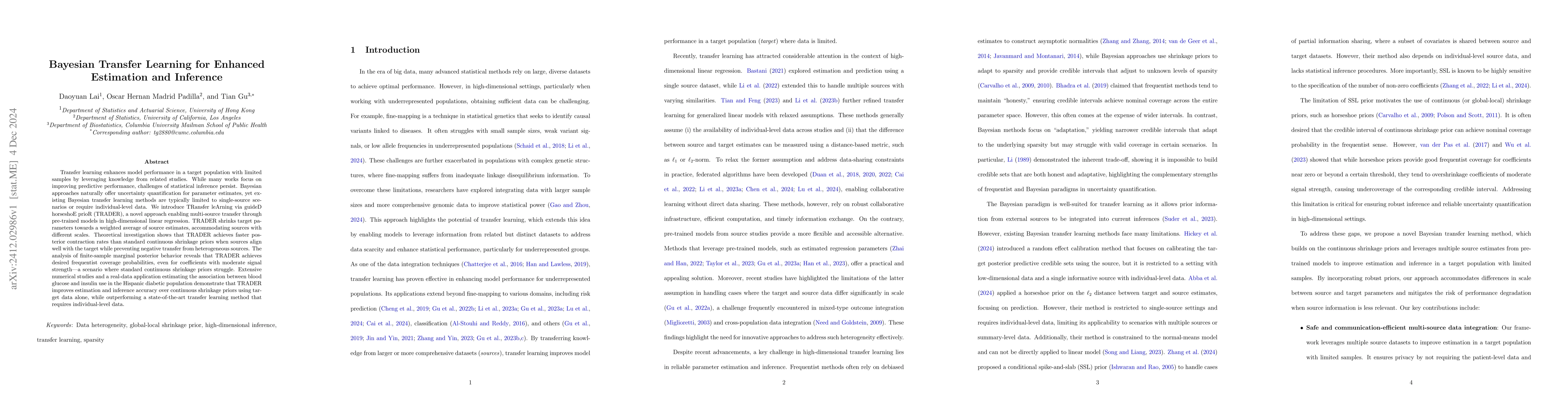 Thumbnail for Bayesian Transfer Learning for Enhanced Estimation and Inference