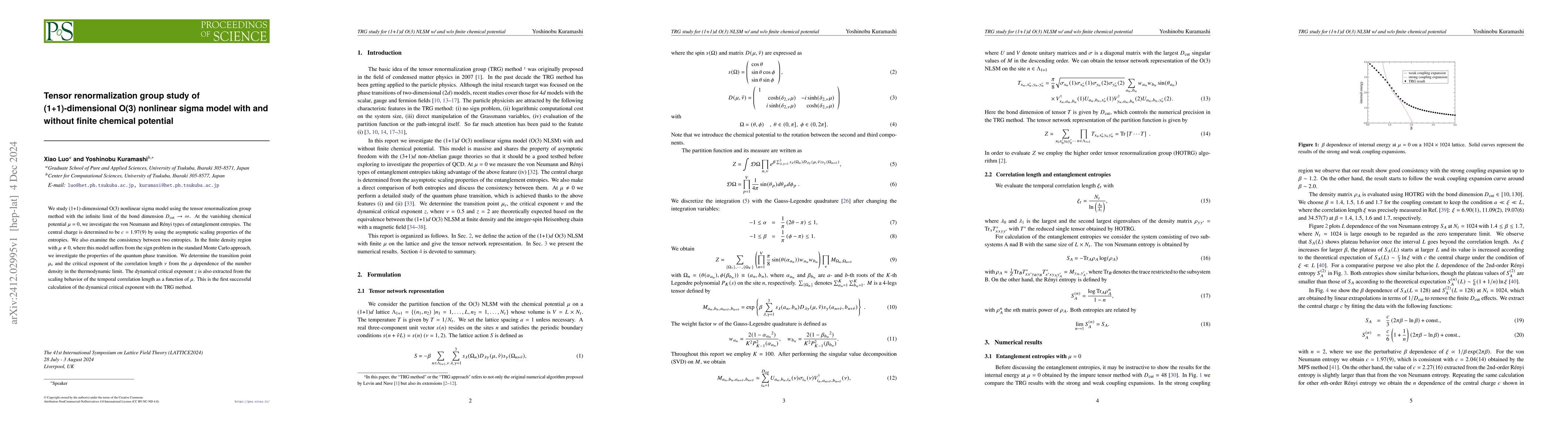 Thumbnail for Tensor renormalization group study of (1+1)-dimensional O(3) nonlinear
  sigma model with and without finite chemical potential