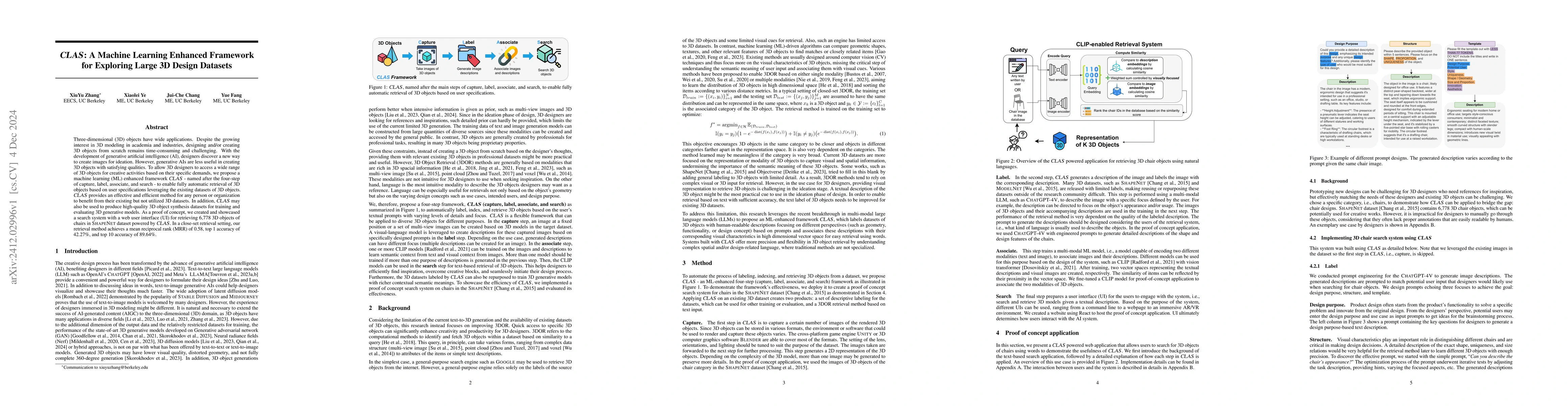 Thumbnail for CLAS: A Machine Learning Enhanced Framework for Exploring Large 3D
  Design Datasets
