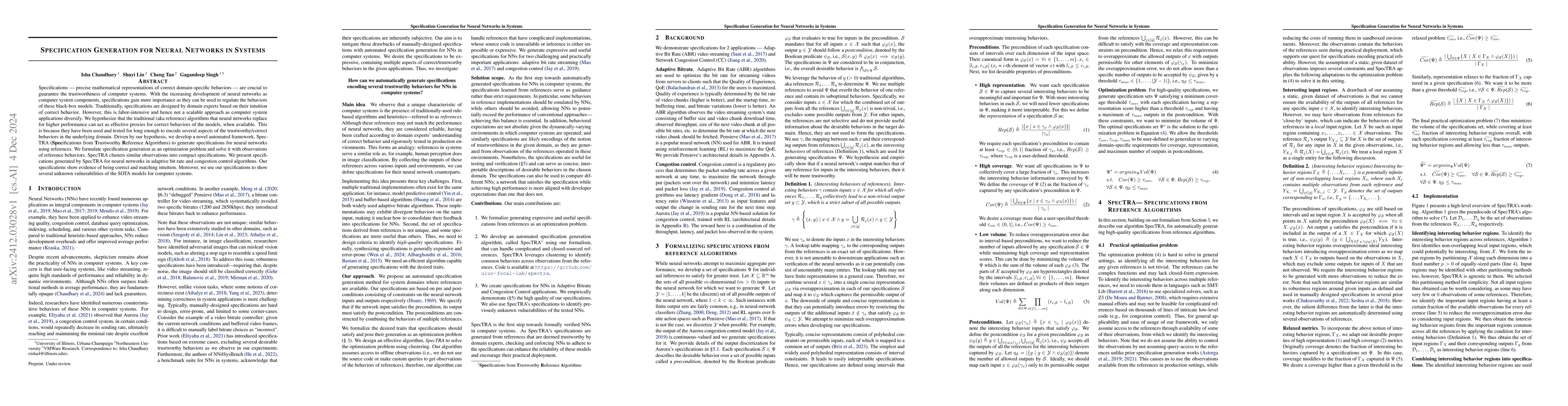 Thumbnail for Specification Generation for Neural Networks in Systems