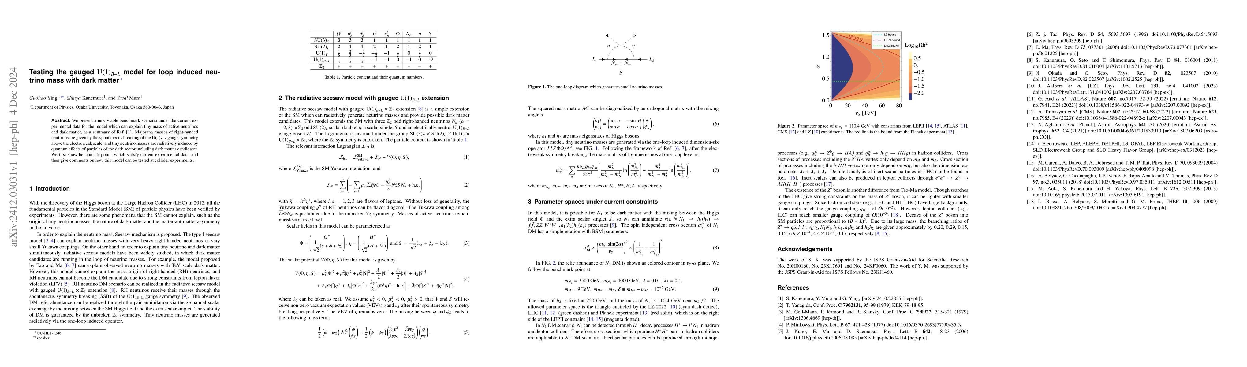 Thumbnail for Testing the gauged $\mathrm{U(1)}_{B-L}$ model for loop induced neutrino
  mass with dark matter