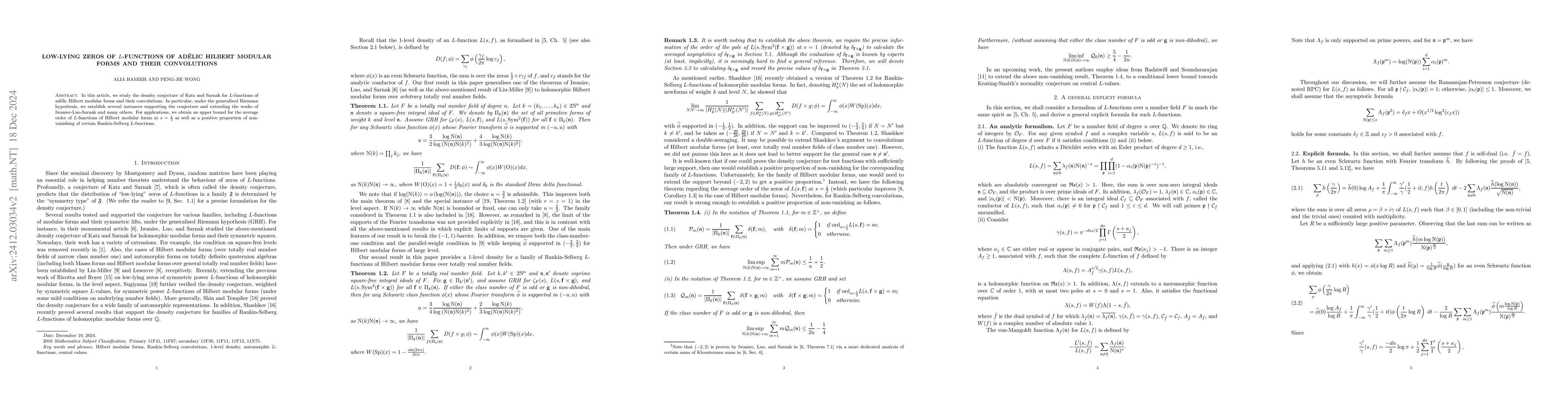 Thumbnail for Low-Lying Zeros of $L$-functions of Adélic Hilbert Modular Forms and
  their Convolutions