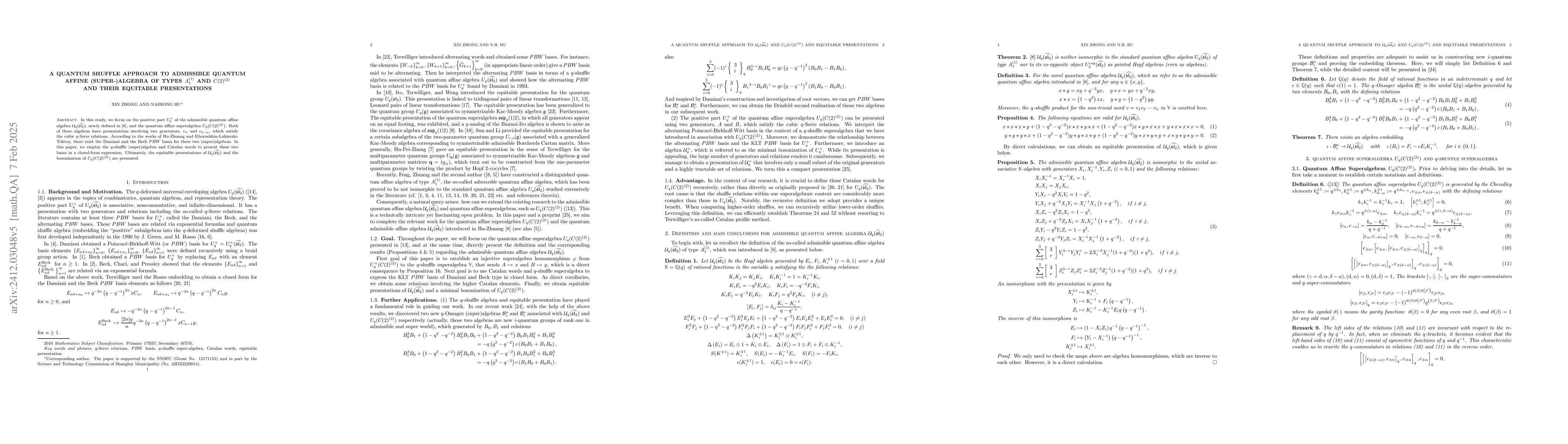 Thumbnail for Using Catalan words and $q$-shuffle algebras to describe the
  Damiani-Beck PBW bases for the positive parts of quantum affine superalgebra
  $U_q(C(2)^{(2)})$ and quantum admissible affine algebra
  $\mathcal{U}_q(\widehat{\mathfrak{s l}}_2)$