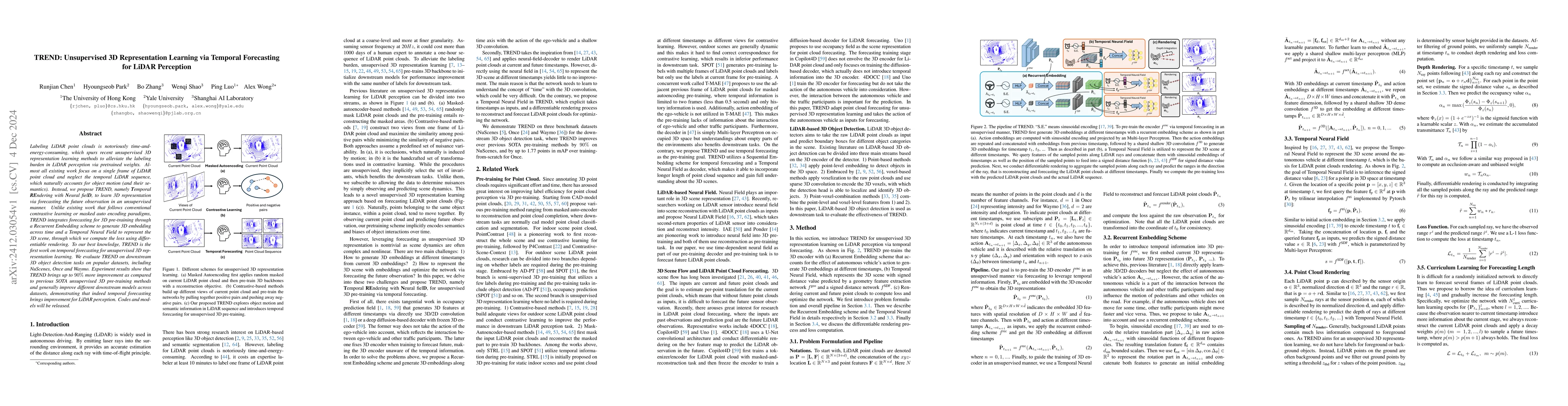 Thumbnail for TREND: Unsupervised 3D Representation Learning via Temporal Forecasting
  for LiDAR Perception