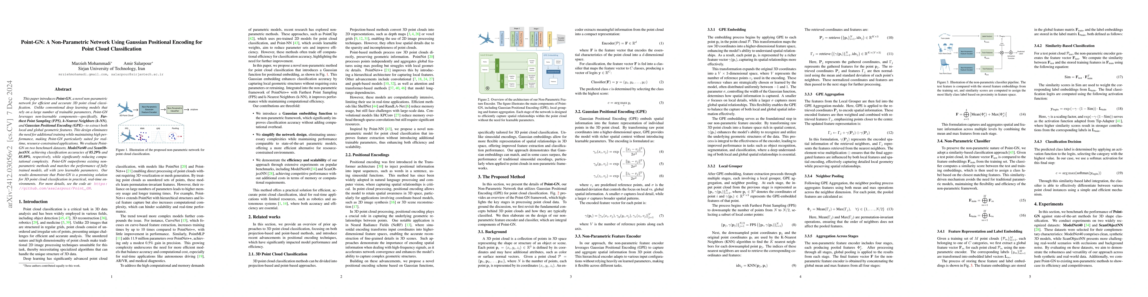 Thumbnail for Point-GN: A Non-Parametric Network Using Gaussian Positional Encoding
  for Point Cloud Classification