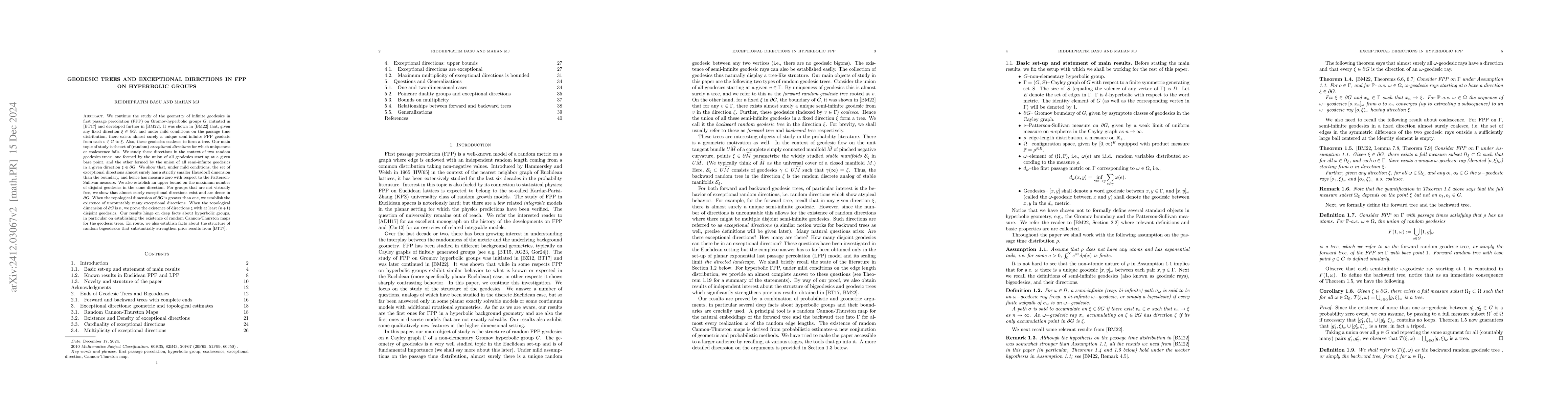 Thumbnail for Geodesic Trees and Exceptional Directions in FPP on Hyperbolic Groups