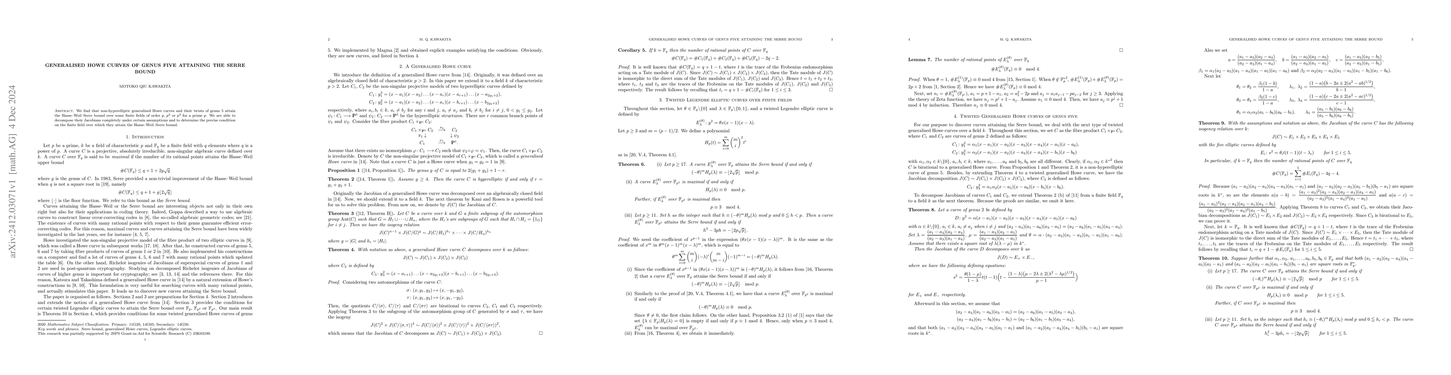 Thumbnail for Generalised Howe curves of genus five attaining the Serre bound