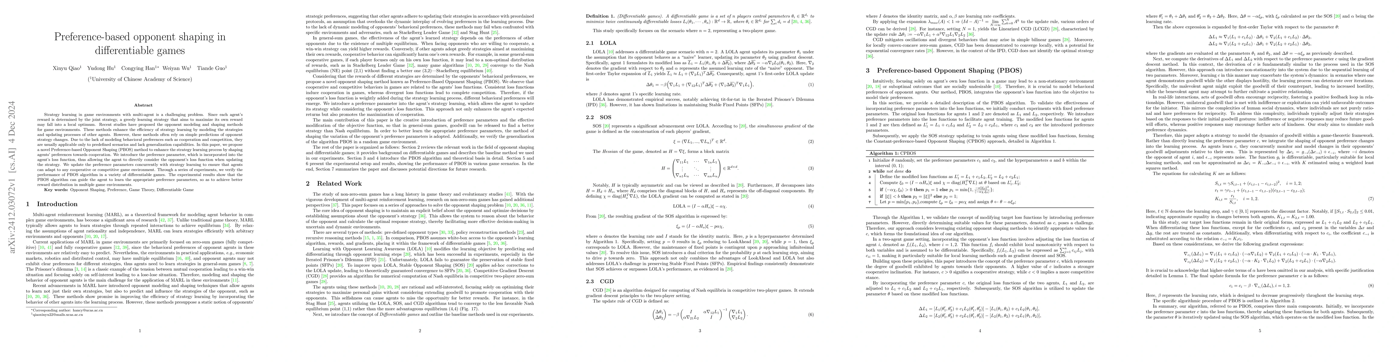 Thumbnail for Preference-based opponent shaping in differentiable games