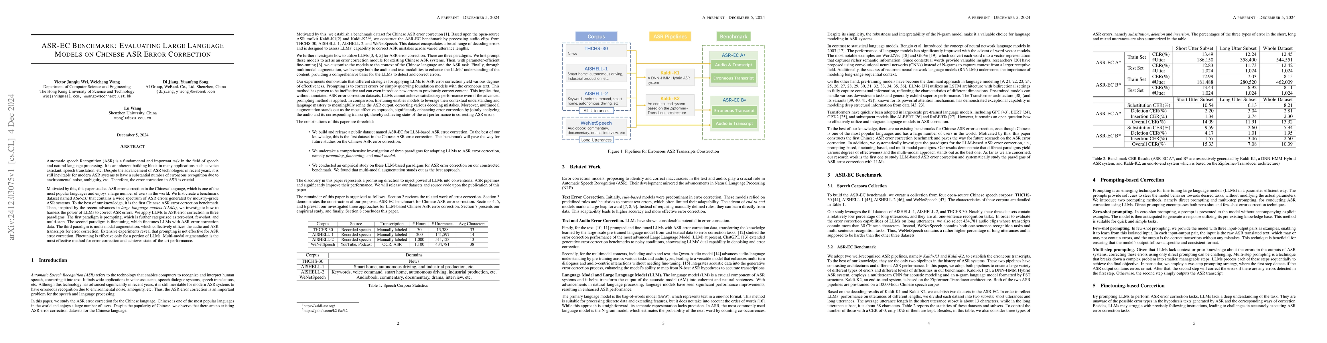 Thumbnail for ASR-EC Benchmark: Evaluating Large Language Models on Chinese ASR Error
  Correction
