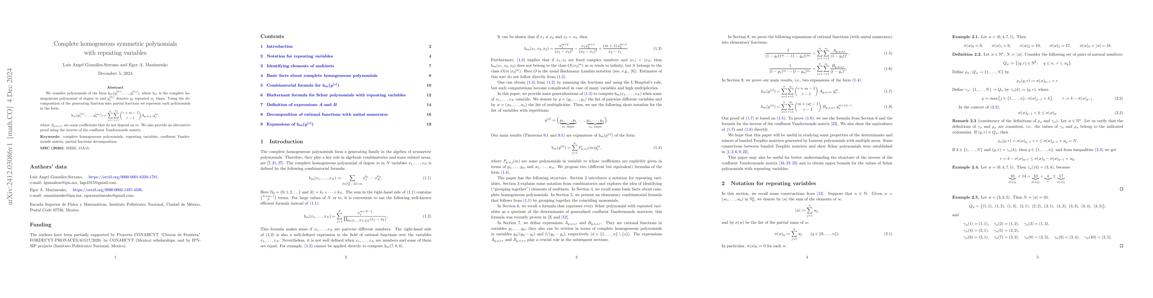 Thumbnail for Complete homogeneous symmetric polynomials with repeating variables