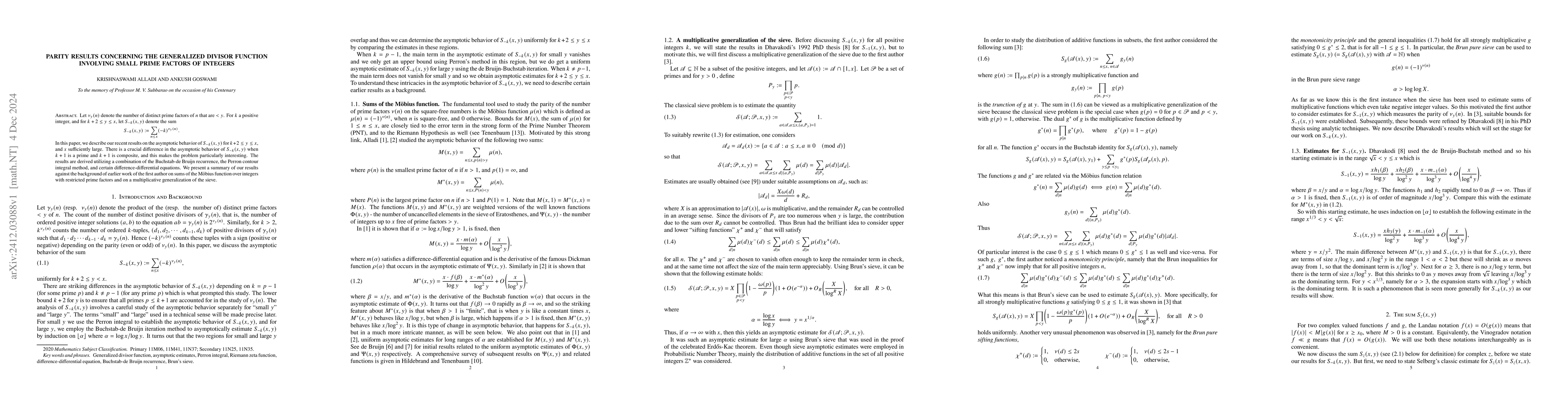 Thumbnail for Parity results concerning the generalized divisor function involving
  small prime factors of integers
