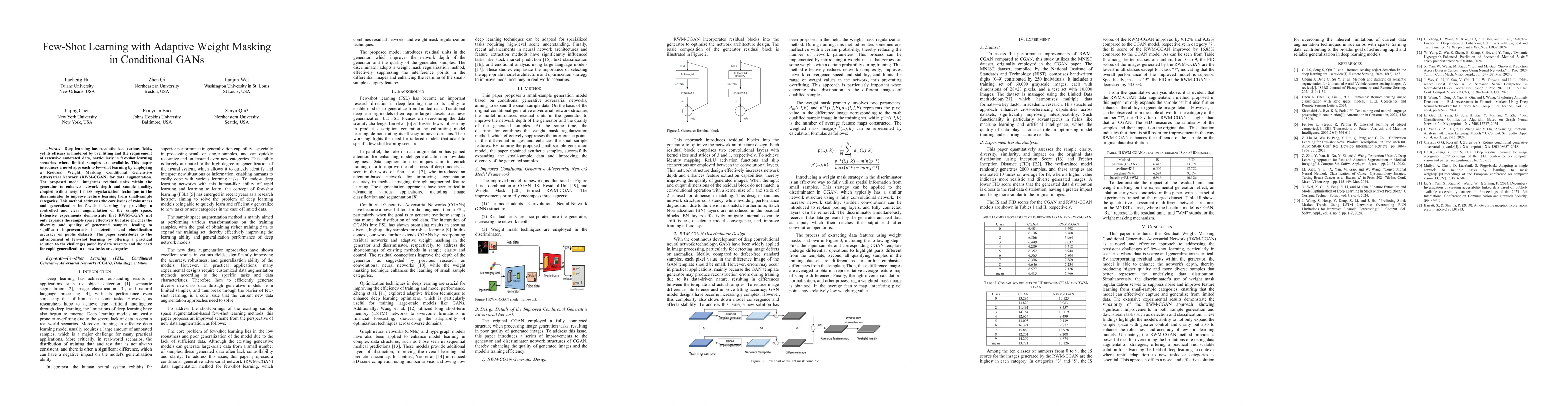 Thumbnail for Few-Shot Learning with Adaptive Weight Masking in Conditional GANs