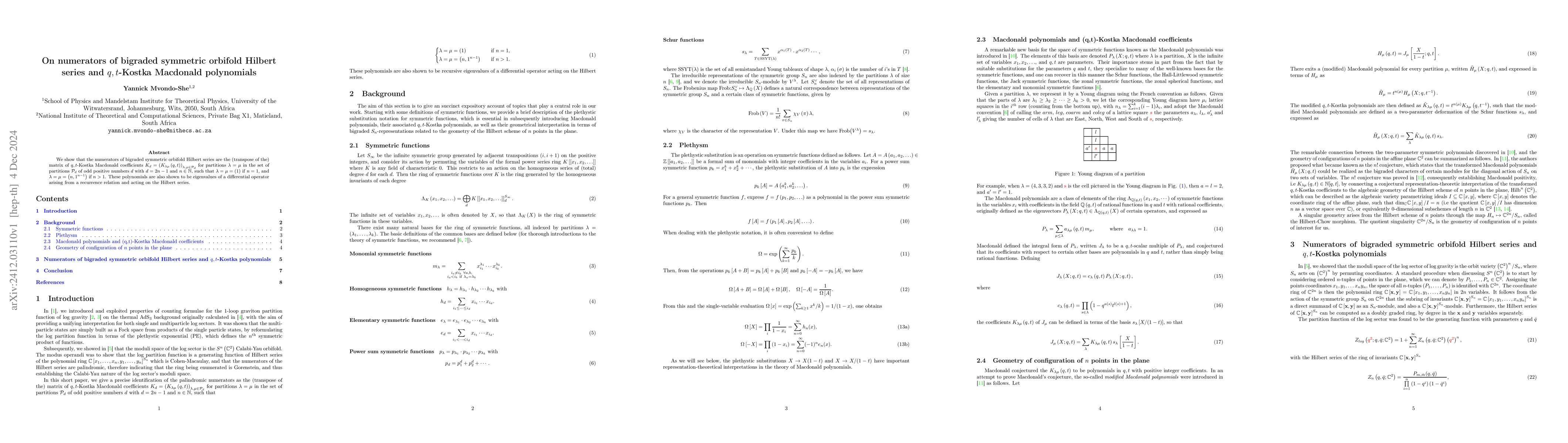 Thumbnail for On numerators of bigraded symmetric orbifold Hilbert series and
  $q,t$-Kostka Macdonald polynomials