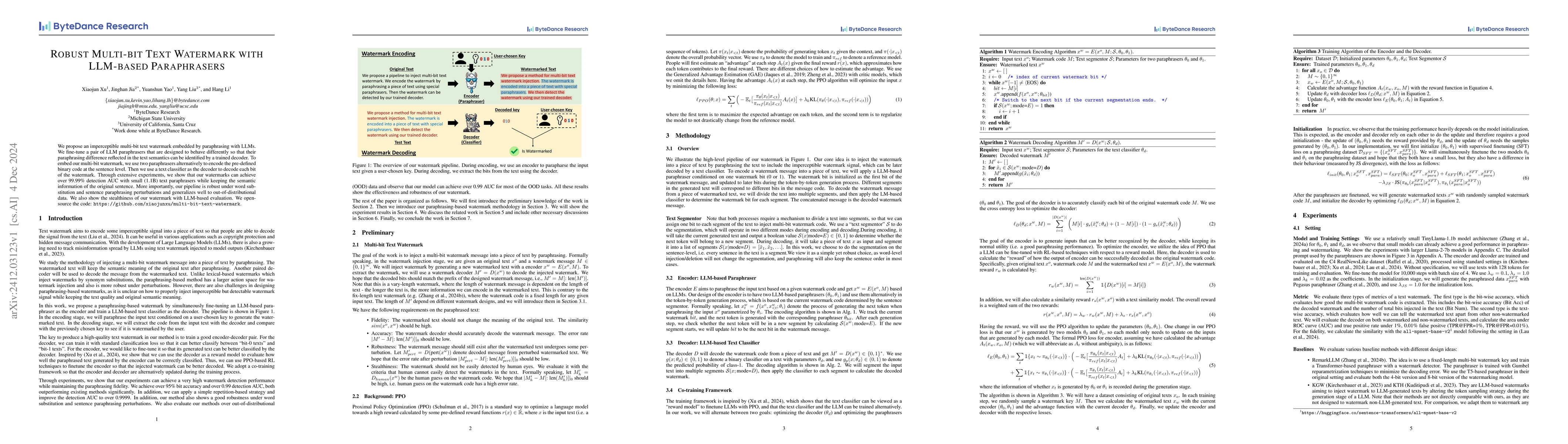 Thumbnail for Robust Multi-bit Text Watermark with LLM-based Paraphrasers