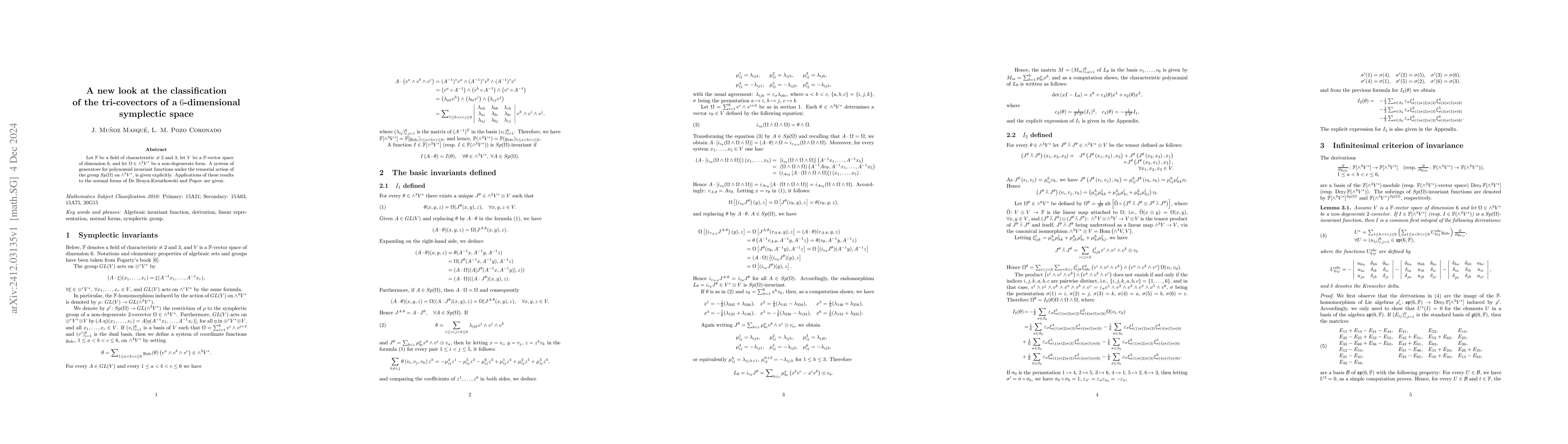 Thumbnail for A new look at the classiffication of the tri-covectors of a
  6-dimensional symplectic space