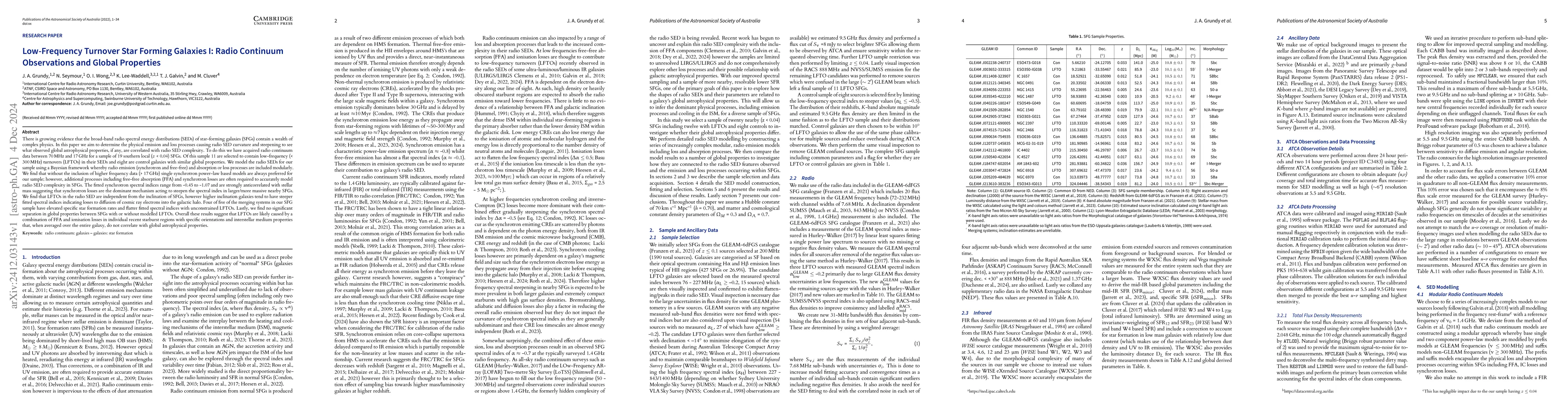 Thumbnail for Low-Frequency Turnover Star Forming Galaxies I: Radio Continuum
  Observations and Global Properties