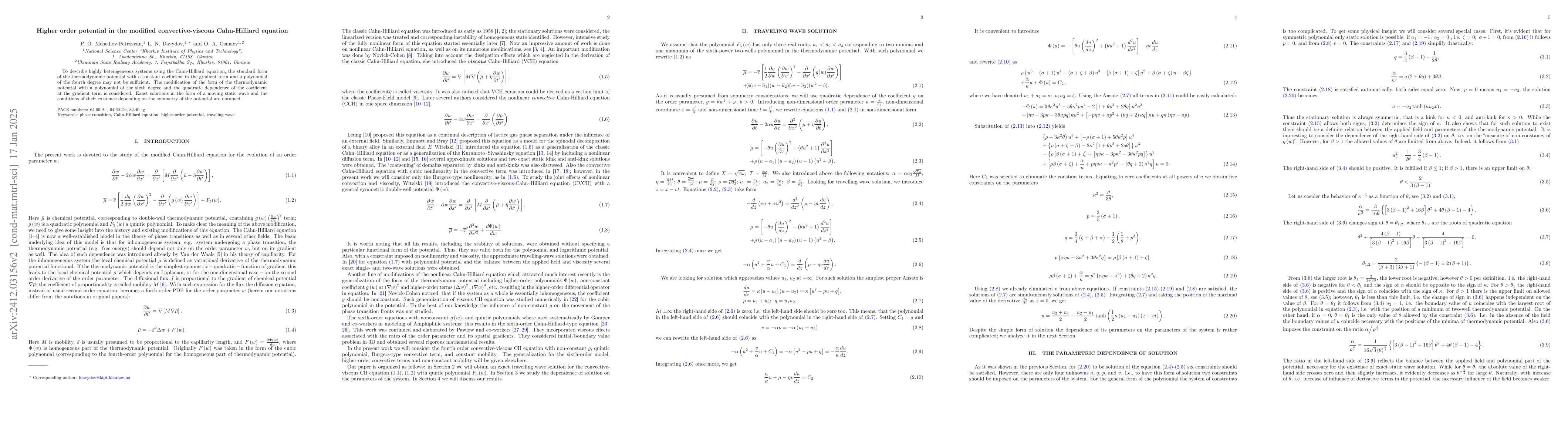 Thumbnail for Higher order potential in the modified convective-viscous Cahn-Hilliard
  equation