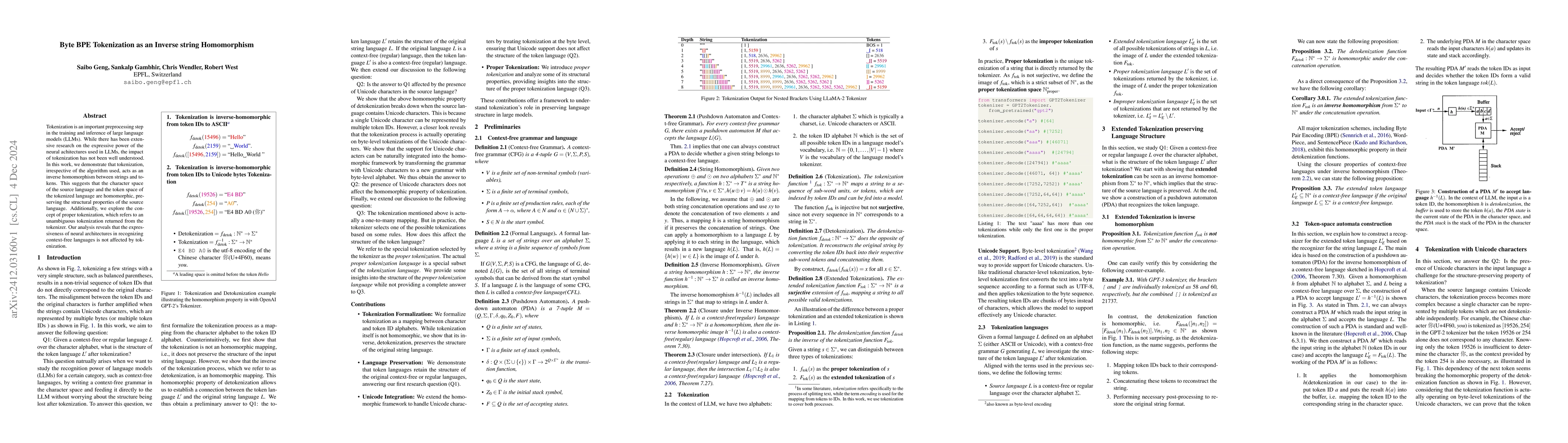 Thumbnail for Byte BPE Tokenization as an Inverse string Homomorphism