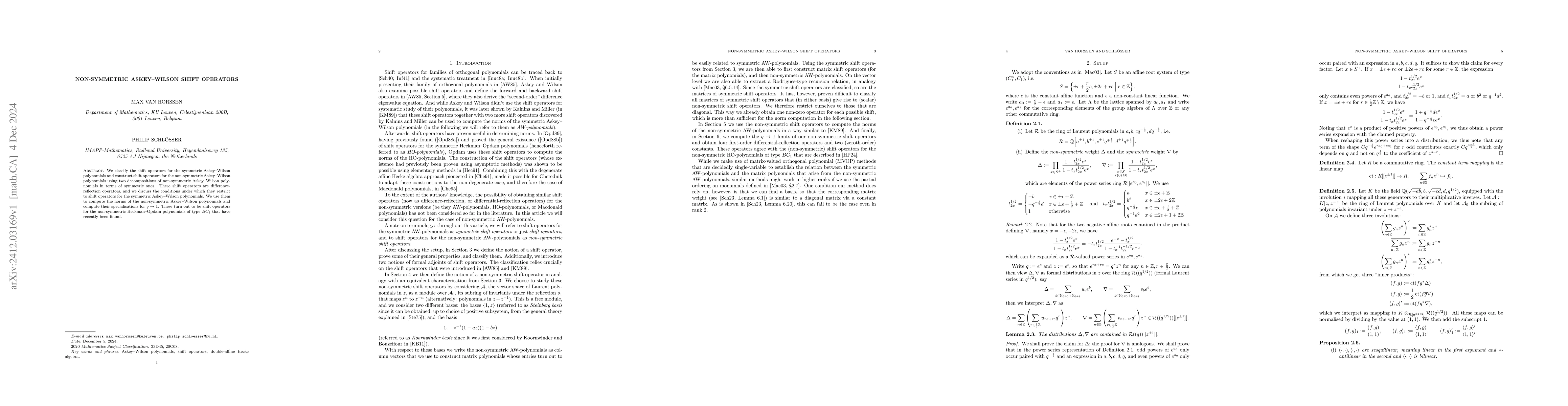 Thumbnail for Non-Symmetric Askey--Wilson Shift Operators